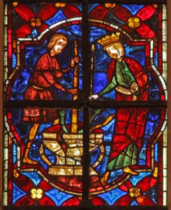 Janela w212 representando uma cena da lenda de São João: o santo e o milagre das jóias esmagadas de French School