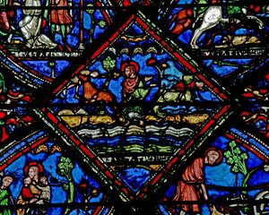 Janela w21 representando uma cena da vida de St Eustache: seus filhos são levados por animais selvagens de French School
