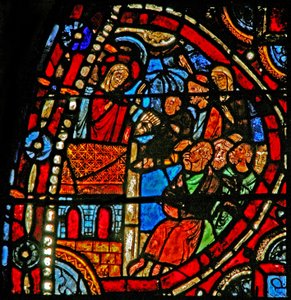 Janela w22 representando uma cena da vida de Santa Maria Madalena - o santo pregando em Marselha de French School