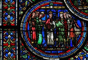 Janela w23 representando St Thomas Becket com Henry II e Louis VII de French School