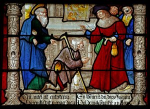 Janela w31 representando uma cena da vida de St Denis: ele cura um homem cego de French School