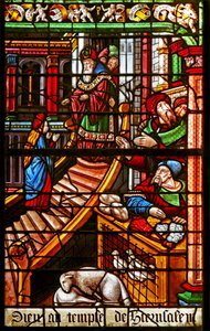 Janela w38 representando uma cena da vida da Virgem Maria: sua apresentação no templo de French School