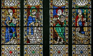 Janela w47, representando St Eloi, St Laurence, São João Batista e São Nicolau de French School