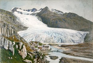 Paisagem de Inverno e viajantes nos Pirenéus, c.1850 (cor litho) de French School