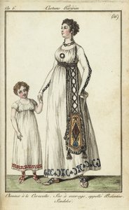 Mulher e criança com cortes de cabelo de Caracalla de French School