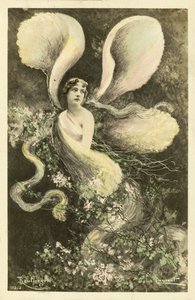 Mulher, vestido, como, um, borboleta de French School