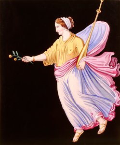 Mulher segura, um ramo azeitona de French School