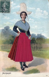 Mulher em traje tradicional da Normandia C. 1910 - Mulher em traje tradicional da Normandia de French School
