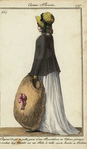 Mulher com chapéu de palha e manto preto de French School