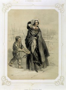 Mulher de Granville e jovem mendiga - na litografia da "Normandia Ilustrada". de French School