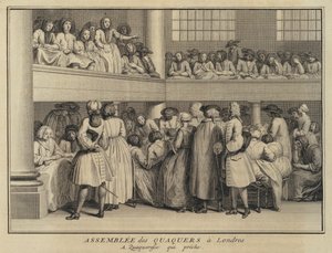 Pregação de uma mulher numa reunião de Quakers em Londres (gravura) de French School