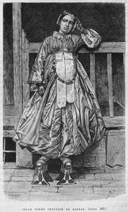 Mulher vestindo kabbab, da Síria hoje. Viajar para a Fenícia, o Líbano e a Judéia. 1875-1880 de Louis Charles Emile Lortet, 1884 (gravura do bw) de French School