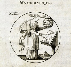 Mulher com comppas e globo, personificação da matemática de French School