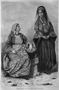 Mulheres de Trípoli, da Síria hoje. Viajar para a Fenícia, o Líbano e a Judéia. 1875-1880 de Louis Charles Emile Lortet, 1884 (gravura do bw) de French School