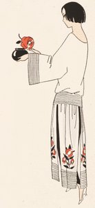 Moda feminina dos anos 20 (litografia a cores) de French School