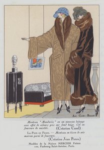 Moda feminina da década de 1920 dos estilistas Carel e Jean Patou (litografia a cores) de French School