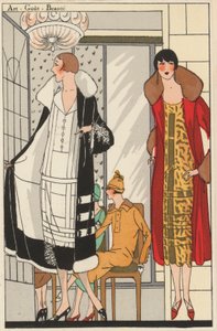 Moda feminina dos anos 20 do estilista Lucien Lelong (litografia a cores) de French School