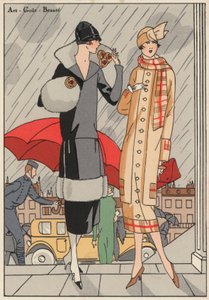 Moda feminina da década de 1920 dos estilistas Premet e Gustave Beer. (litografia a cores) de French School