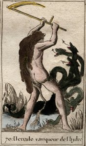 Trabalhos de Hércules: "Hércules matando a Hidra Lernaean" (Trabalho de Heracles, Hércules matando a Hidra Lernaean) de "Mitologia da Juventude" de Pierre Blanchard 1803. de French School