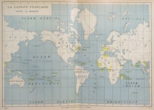 Mapa do mundo dos países de língua francesa, início do século 20