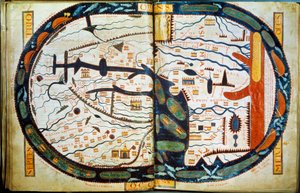 Mapa-mundo de São Severo. Miniatura extraída dos comentários do "Apocalipse segundo São João", escrito em 775 pelo monge Beato de Liebana de French School