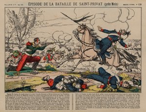 Dragão francês ferido atirando num lanceiro prussiano na Batalha de Saint-Privat, Guerra Franco-Prussiana de French School