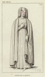 XIII Siecle, Agnes de la Queue (gravura a cores) de French School