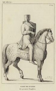 Século XII, Hábito de Guerra, dos primeiros Templários (gravura) de French School
