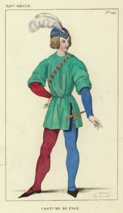 XIV Siecle, Costume de Page (gravação a cores) de French School