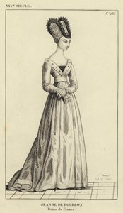 Século XIV, Jeanne de Bourbon, Rainha de França (gravura) de French School