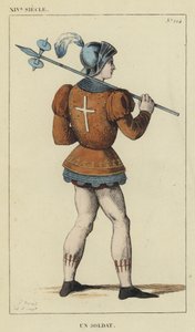 XIV Siecle, Un Soldat (gravura a cores) de French School