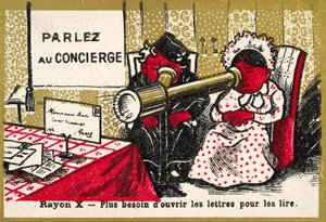 Raios X - não há mais necessidade de abrir cartas para lê-las (cromolitho) de French School