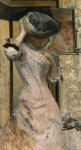 Mulher jovem em frente ao espelho, c.1879-83 (óleo sobre tela) de French School
