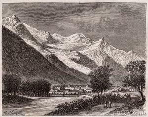 o vale de chamonix e mont blanc - gravura em "La France illustree: geographie, histoire, administration statistique" de V.A. Malt-Brown. 1884 de French School
