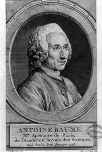 retrato de Antoine Baumé (1728-1804), químico e farmacêutico francês. Apoticaire de Paris. Gravura de 1772. de French School