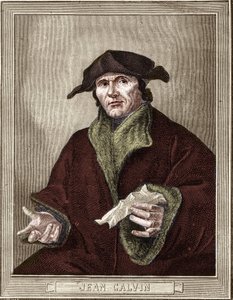 retrato de Jean Calvin (1509-1564), reformador religioso e escritor francês. de French School