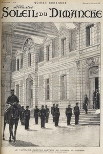 o caso Dreyfus - O capitão Alfred Dreyfus saindo do Conselho de guerrilha - Caso Dreyfus - Proces de Rennes - Alfred Dreyfus saindo do Conselho de guerrilha (1899) - "Le soleil du diamanche" de 1899 de French School