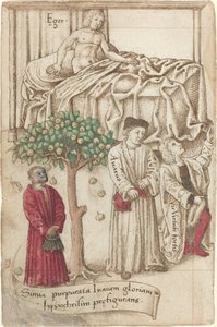 Um macaco de púrpura com um homem doente, um homem bom e um avarento [fol. 36 verso]