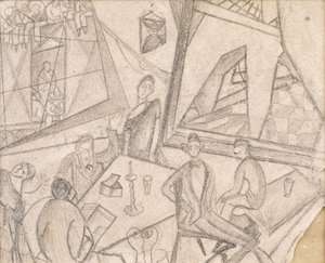Frida e os seus contemporâneos, c.1925 (lápis sobre papel) de Frida Kahlo