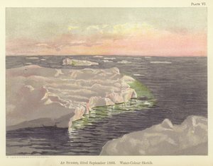 Ao pôr-do-sol, 22 de Setembro de 1893, esboço aquarelado (cor litho) de Fridtjof Nansen