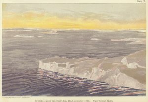 Noite entre o gelo à deriva, 22 de Setembro de 1893, esboço de aguarela (cor litho) de Fridtjof Nansen