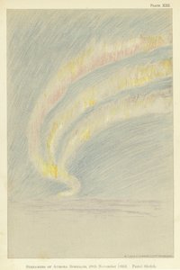 Streamers de aurora boreal, 28 de Novembro de 1893, sketch pastel (cor litho)