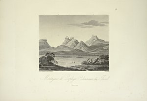 Montanhas de Porfiria Colunar, Jacal, desenhadas por Marchais, gravadas por Bouquet, ilustração de 