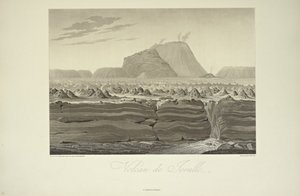 Vulcão de Jorullo, desenhado por Gmelin, ilustração de &39;Vistas das Cordilheiras e Monumentos dos Povos Indígenas da América&39;, de Alexander von Humboldt e Aime Bonpland