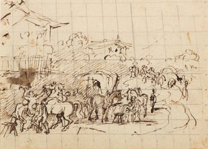 Cavalos na frente de uma forja de Friedrich August Mathias Gauermann