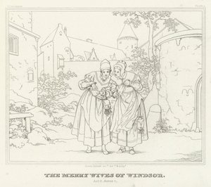 As alegres esposas de Windsor, Acto II, Cena 1 (gravura) de Friedrich August Moritz Retzsch