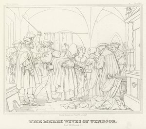 As alegres esposas de Windsor, Acto IV, Cena 2 (gravura) de Friedrich August Moritz Retzsch