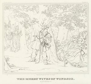 As alegres esposas de Windsor, Acto V, Cena 4 (gravura) de Friedrich August Moritz Retzsch