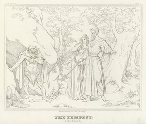 A Tempestade, Acto I, Cena 2 (gravura) de Friedrich August Moritz Retzsch