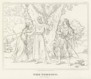 A Tempestade, Acto I, Cena 2 (gravura) de Friedrich August Moritz Retzsch